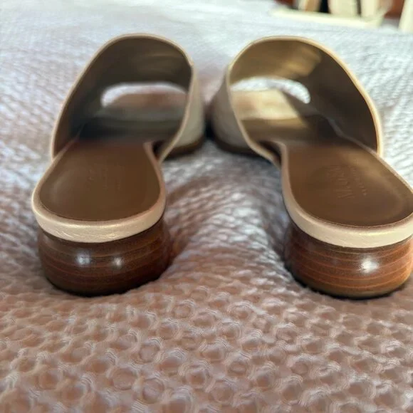 M.Gemi Made in Italy Leather Slide Sandals 42 Beige Square Toe Block Heel Mule - Picture 6 of 10